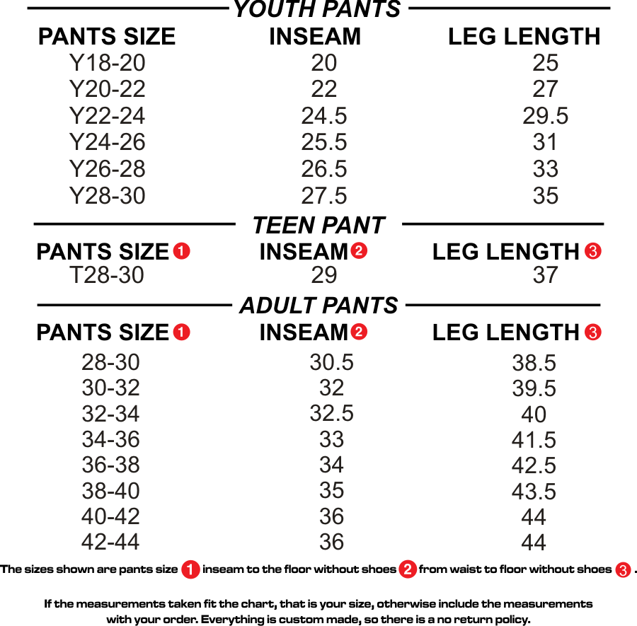 So Pants Size Chart